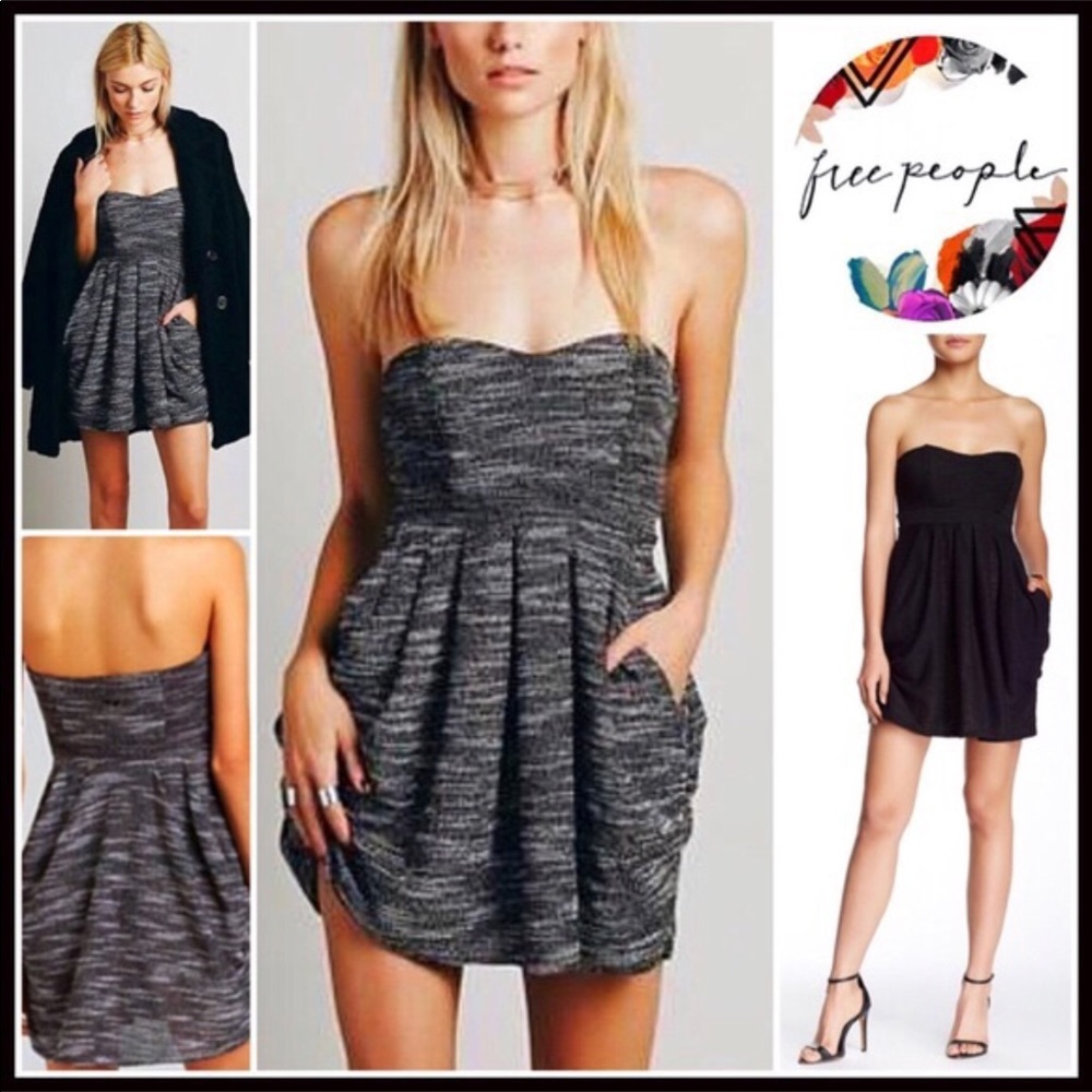 FREE PEOPLE STRAPLESS BLACK & WHITE PRINT DRESS - Picture 6 of 8